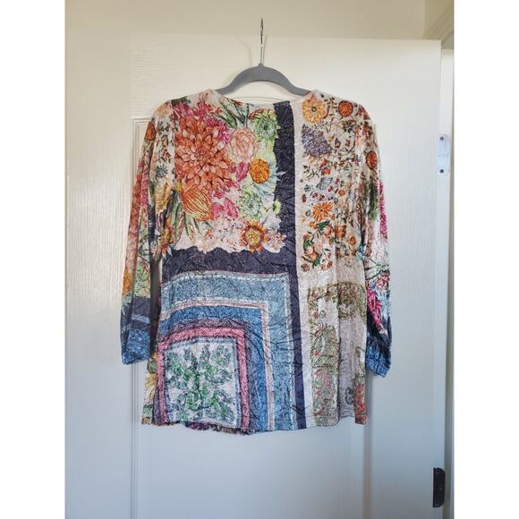 Soft Surroundings Multicolor Floral Patchwork Crushed Velvet Ashbury Top Sz PS - Picture 8 of 11